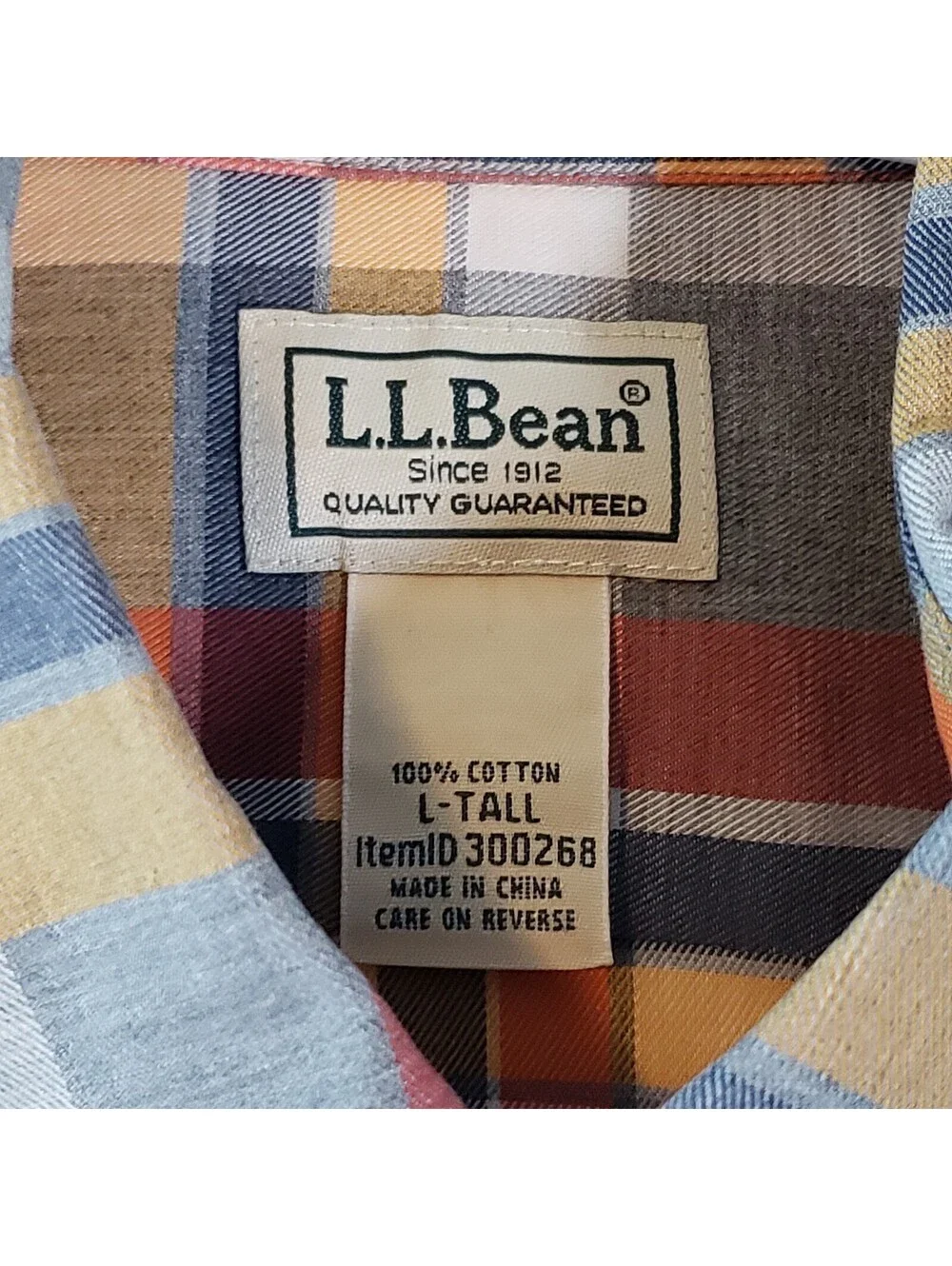 L.L.Bean Men's L Tall Plaid Cotton Woven Button-Down Long Sleeve Shirt
